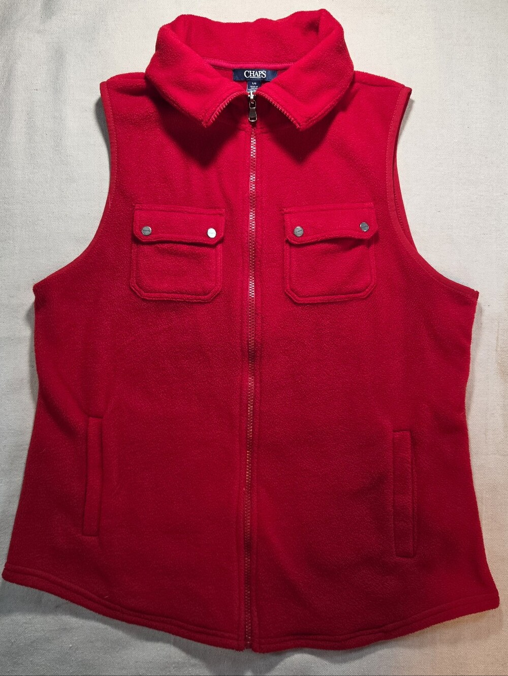 Chaps Women's Red Fleece Vest with Snap Chest Pockets Full Zip Sleeveless L